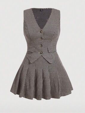 Sleeveless Houndstooth Fit-and-Flare Dress